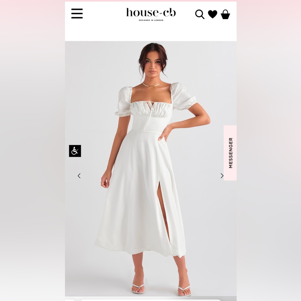 HOUSE OF CB 'Tallulah' White Puff Sleeve Midi Sundress NWT Size S Never Worn